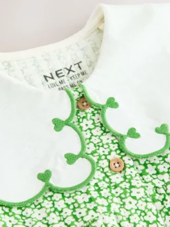 Jurken|Jurken*Next - Zomerjurk met kraag (3mnd -7jr) Groen gebloemd