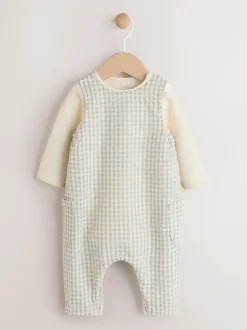 Tuinbroeken|Next Groen geruit - Geweven bretelbroeken en bodysuit babyset (0mnd -2jr)