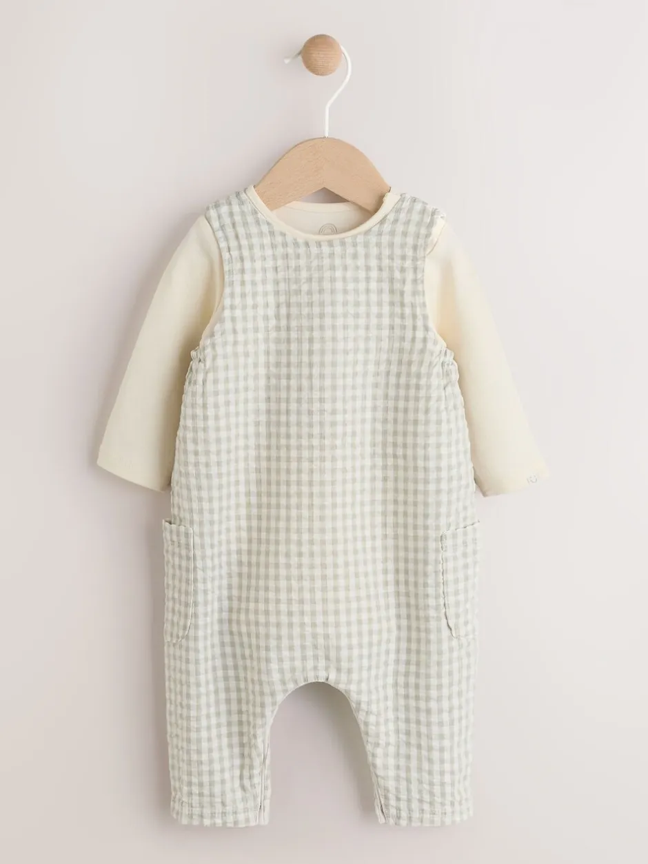 Tuinbroeken|Next Groen geruit - Geweven bretelbroeken en bodysuit babyset (0mnd -2jr)