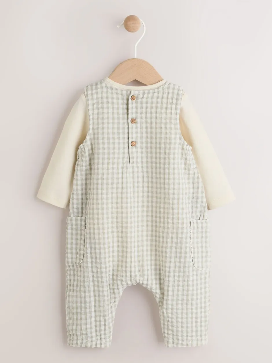Tuinbroeken|Next Groen geruit - Geweven bretelbroeken en bodysuit babyset (0mnd -2jr)