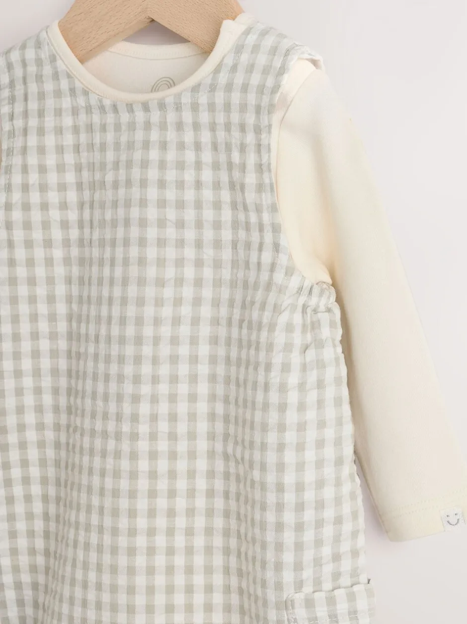Tuinbroeken|Next Groen geruit - Geweven bretelbroeken en bodysuit babyset (0mnd -2jr)