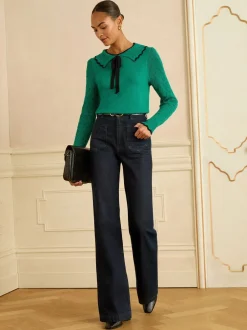 Gebreide Kleding*Love & Roses - gebreide trui met kraag Groen getipte strik