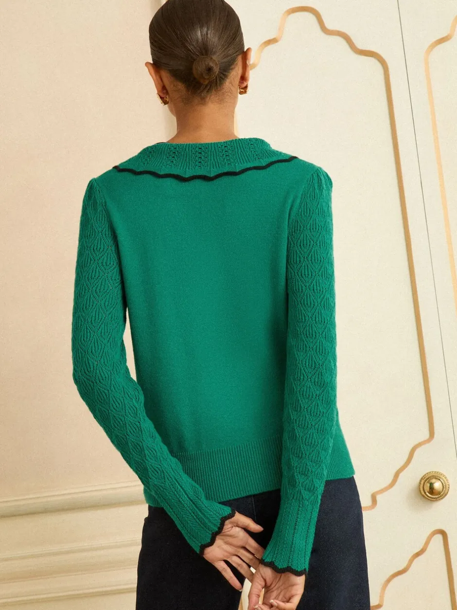 Gebreide Kleding*Love & Roses - gebreide trui met kraag Groen getipte strik