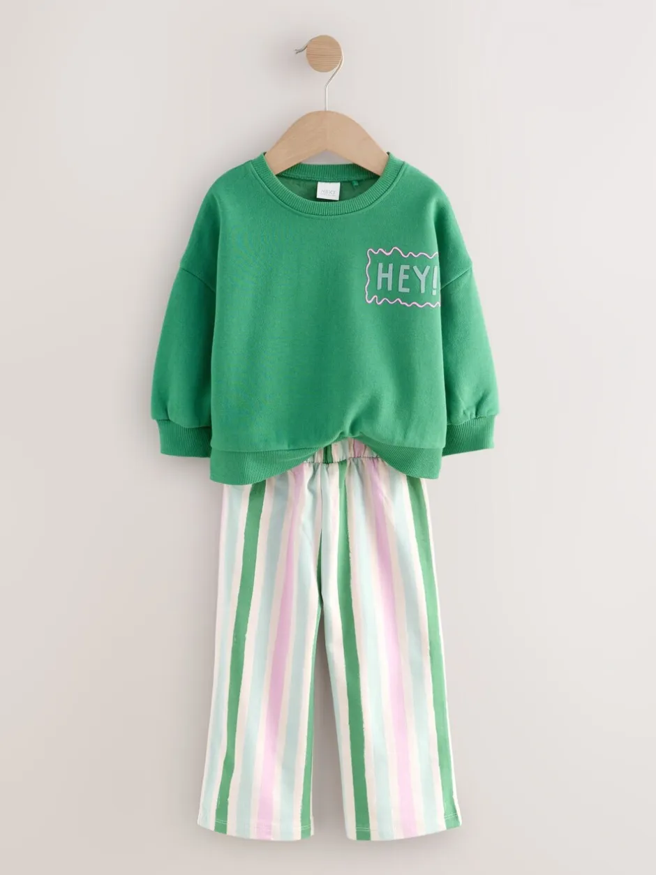 Sets En Combisets|Truien En Breisels|Next Groen Hey Hi - Set van sweatshirt en broek met wijde pijpen (3mnd -7jr)
