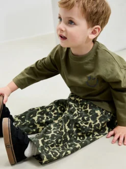 Broeken En Chino's|Next Groen luipaardprint - Wijde broek met elastische taille (3mnd-7jr)