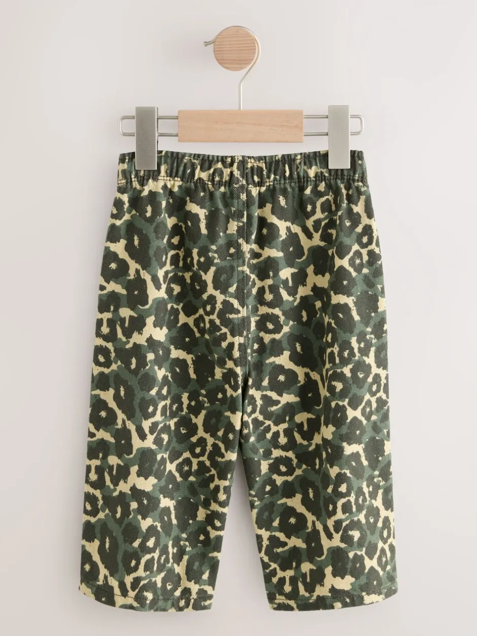 Broeken En Chino's|Next Groen luipaardprint - Wijde broek met elastische taille (3mnd-7jr)
