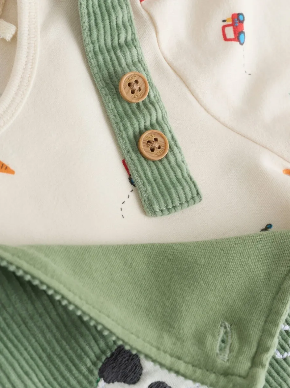 Rompertjes En Tuinbroeken*Next Groen met boerderijprint - Corduroy bretelbroeken en Bodysuit set (0mnd-2jr)