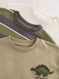 T-Shirts|Tops|Next Groen met dinosaurussen - Set van 3 T-shirts met grafische print en lange mouwen (3mnd-7jr)