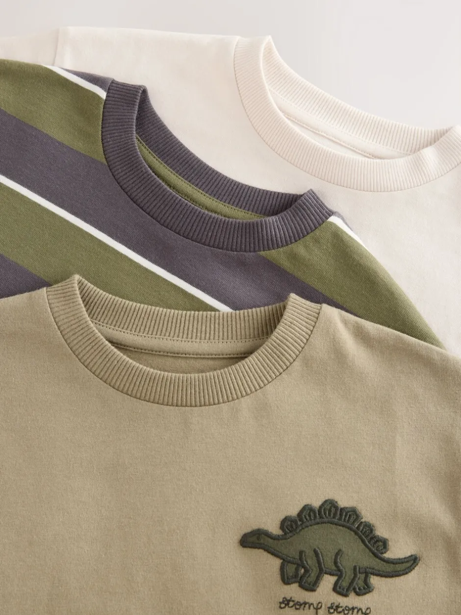 T-Shirts|Tops|Next Groen met dinosaurussen - Set van 3 T-shirts met grafische print en lange mouwen (3mnd-7jr)