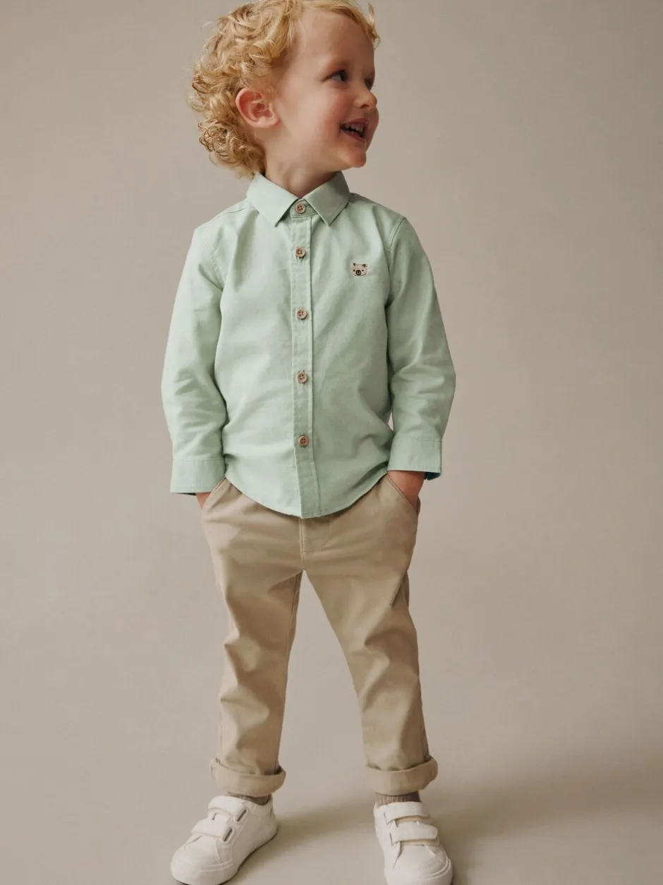 Shirts*Next Groen met figuurtjes - Oxford-overhemd met lange mouwen (3 mnd-7 jr)