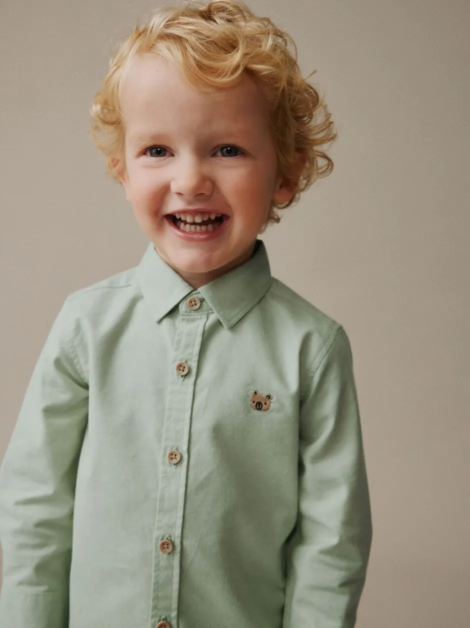 Shirts*Next Groen met figuurtjes - Oxford-overhemd met lange mouwen (3 mnd-7 jr)