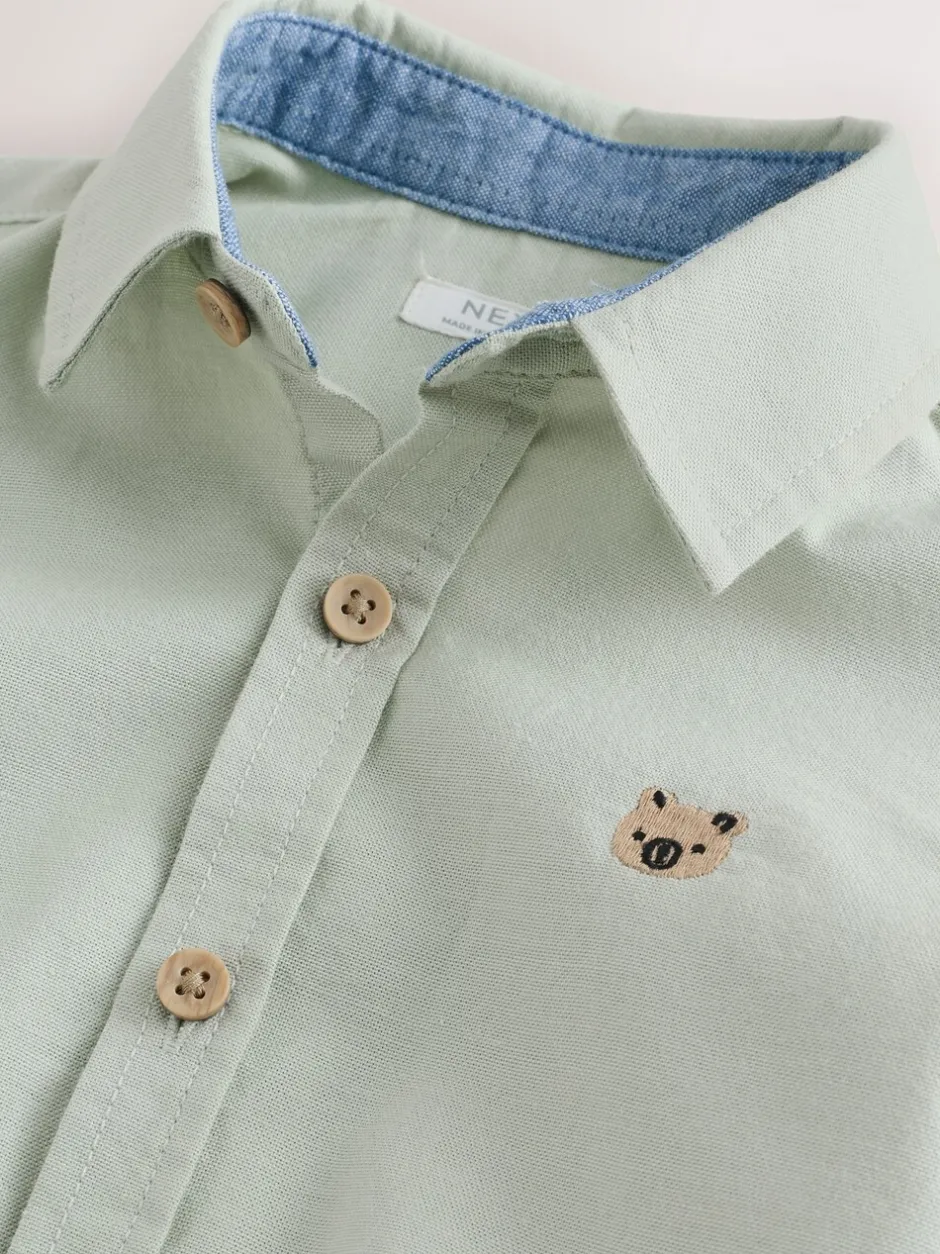 Shirts*Next Groen met figuurtjes - Oxford-overhemd met lange mouwen (3 mnd-7 jr)