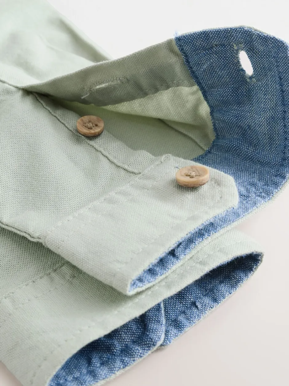 Shirts*Next Groen met figuurtjes - Oxford-overhemd met lange mouwen (3 mnd-7 jr)