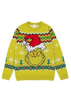 Gebreide Kleding*Vanilla Underground - - Gelicentieerde gebreide herenkersttrui Groen met kerst-Grinch