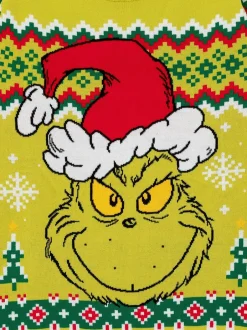 Gebreide Kleding*Vanilla Underground - - Gelicentieerde gebreide herenkersttrui Groen met kerst-Grinch