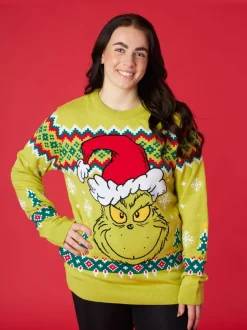 Gebreide Kleding*Vanilla Underground - - Gelicentieerde gebreide herenkersttrui Groen met kerst-Grinch