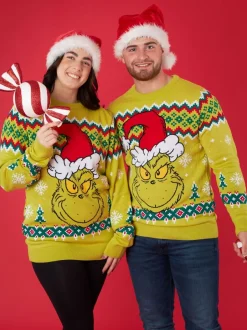 Gebreide Kleding*Vanilla Underground - - Gelicentieerde gebreide herenkersttrui Groen met kerst-Grinch