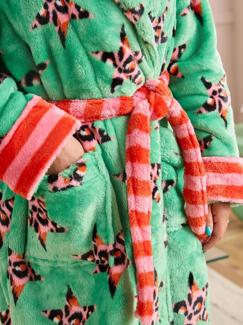 Badjassen|Eleanor Bowmer - Leopard Print Fleece Robe Groen met luipaardprint