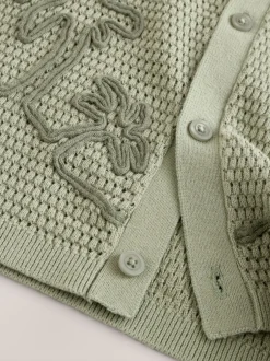Truien En Breisels|Next - Gebreid poloshirt met reverskraag en korte mouwen met textuur (3mnd -7jr) Groen met palmenprint