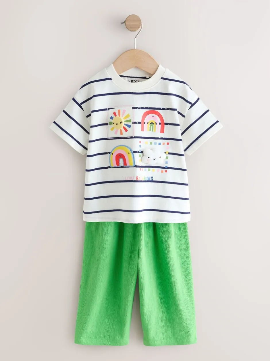 T-Shirts*Next Groen met regenboog - Short Sleeve Top and Barrel Trousers Set (3mths-7yrs)