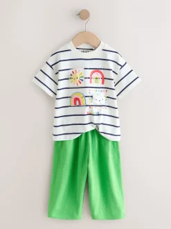 T-Shirts*Next Groen met regenboog - Short Sleeve Top and Barrel Trousers Set (3mths-7yrs)