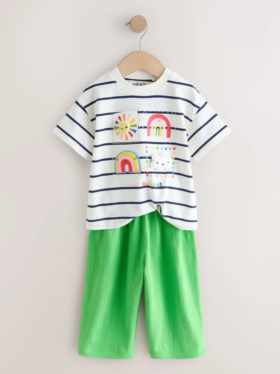T-Shirts*Next Groen met regenboog - Short Sleeve Top and Barrel Trousers Set (3mths-7yrs)