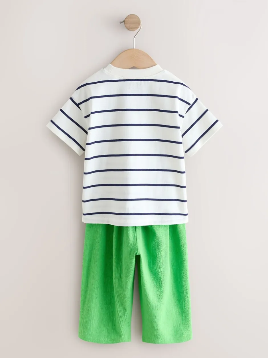 T-Shirts*Next Groen met regenboog - Short Sleeve Top and Barrel Trousers Set (3mths-7yrs)