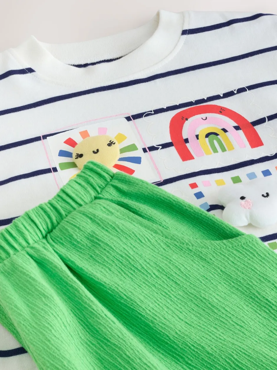 T-Shirts*Next Groen met regenboog - Short Sleeve Top and Barrel Trousers Set (3mths-7yrs)