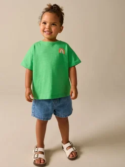 T-Shirts*Next - Short Sleeve Embroidered T-Shirt (3mths-7yrs) Groen met regenboog