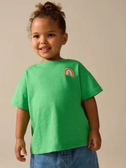 T-Shirts*Next - Short Sleeve Embroidered T-Shirt (3mths-7yrs) Groen met regenboog