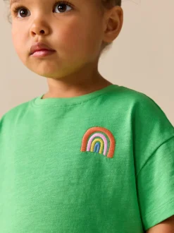 T-Shirts*Next - Short Sleeve Embroidered T-Shirt (3mths-7yrs) Groen met regenboog