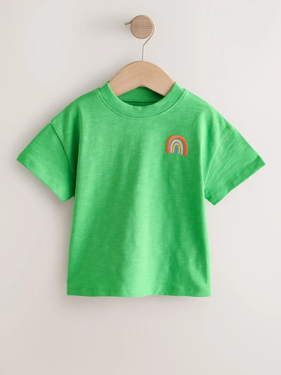 T-Shirts*Next - Short Sleeve Embroidered T-Shirt (3mths-7yrs) Groen met regenboog