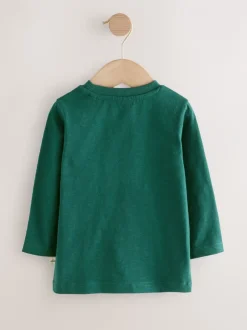 T-Shirts|Tops|Next Groen met vervoerprint - T-shirt met applicatie en lange mouwen (3 mnd-7 jr)