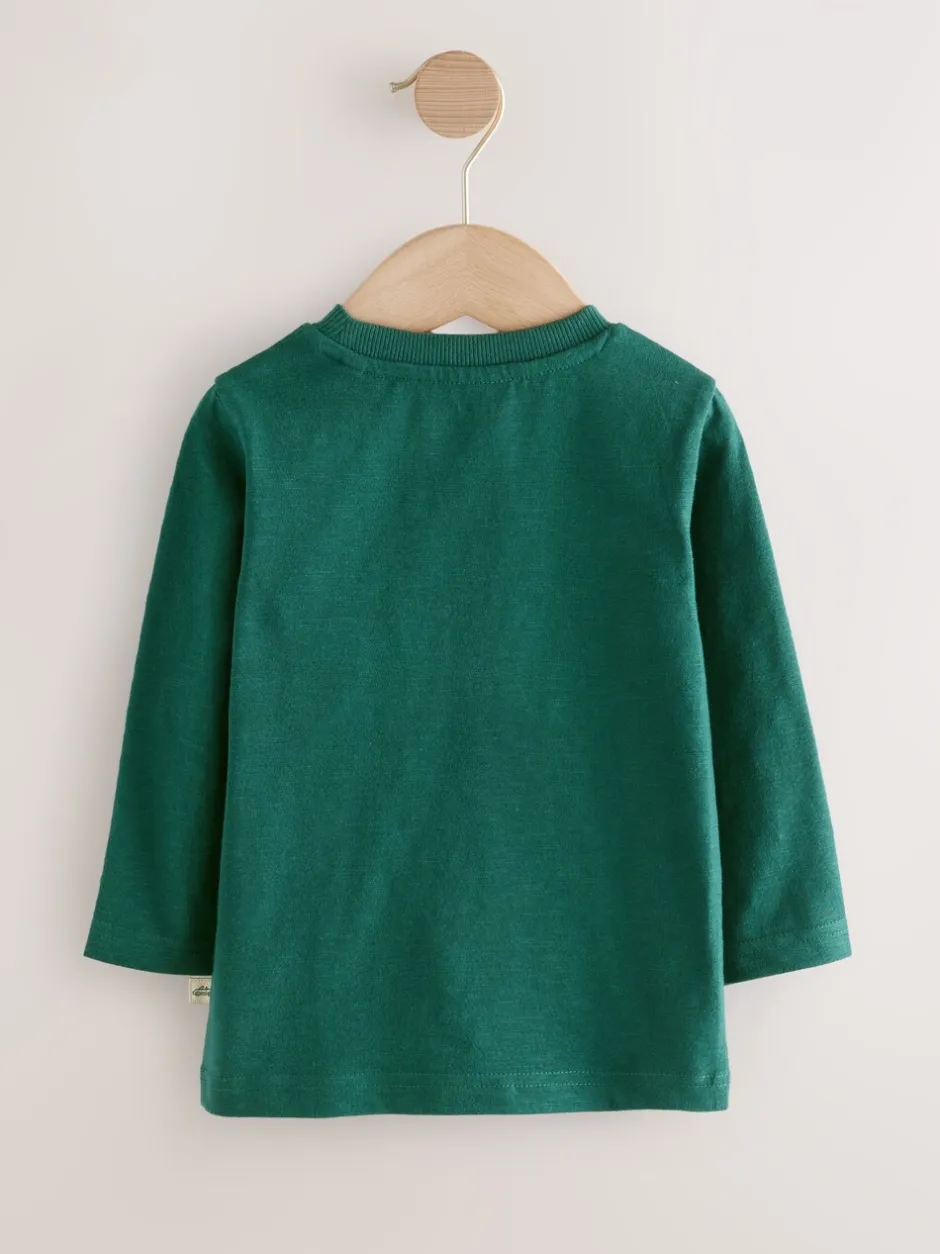 T-Shirts|Tops|Next Groen met vervoerprint - T-shirt met applicatie en lange mouwen (3 mnd-7 jr)