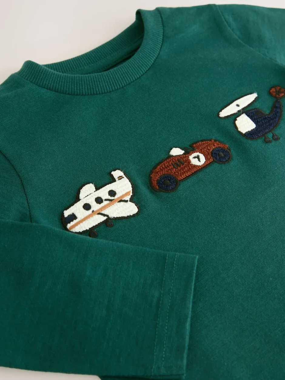 T-Shirts|Tops|Next Groen met vervoerprint - T-shirt met applicatie en lange mouwen (3 mnd-7 jr)