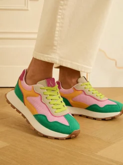 Sneakers|Love & Roses - - Retro comfortabele joggingsneakers van gemengd materiaal Groen Roze Multi