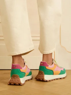 Sneakers|Love & Roses - - Retro comfortabele joggingsneakers van gemengd materiaal Groen Roze Multi