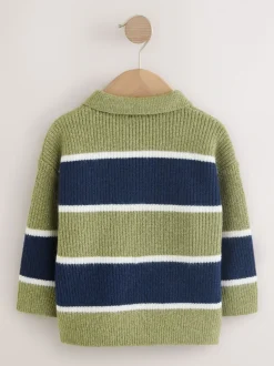Truien En Breisels|Next - Gebreid gestreept rugbypoloshirt (3mnd-7jr) Groen/blauw
