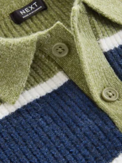 Truien En Breisels|Next - Gebreid gestreept rugbypoloshirt (3mnd-7jr) Groen/blauw