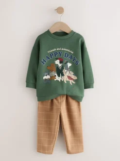 Sets En Combisets|Truien En Breisels*Next Groen/bruine hond - Set met sweatshirt en joggingbroek (3mnd -7jr)