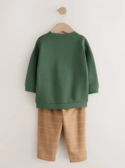 Sets En Combisets|Truien En Breisels*Next Groen/bruine hond - Set met sweatshirt en joggingbroek (3mnd -7jr)