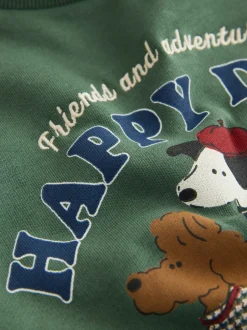 Sets En Combisets|Truien En Breisels*Next Groen/bruine hond - Set met sweatshirt en joggingbroek (3mnd -7jr)