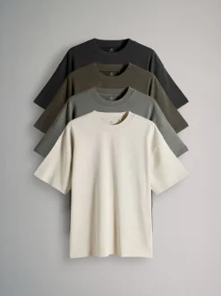 Loungewear*The Set - 4 Pack Short Sleeve Cotton T-Shirts Groen/Bruin/Zwart