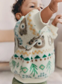 Truien En Breisels|Joggingbroeken|Next - Set van fleece top en joggingbroek voor baby's (0mnd -2jr) Groene beer Fairisle