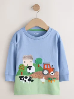 Tops|T-Shirts*Next Groene boerderijscène - T-shirt met applicatie en lange mouwen (3 mnd-7 jr)