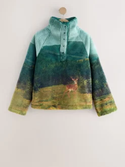 Jassen En Jacks|Hoody's En Sweatshirts|Next - Borg fleece top met print Groene boslandschapscène