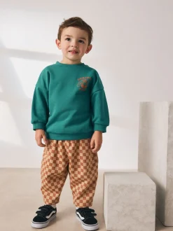 Sets En Combisets|Truien En Breisels|Next Groene croissant - Set met sweatshirt en joggingbroek met strepen (3mnd-7jr)