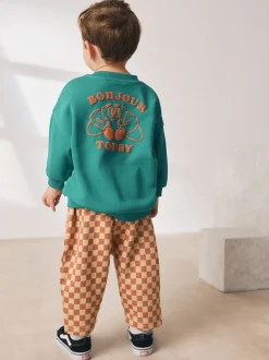 Sets En Combisets|Truien En Breisels|Next Groene croissant - Set met sweatshirt en joggingbroek met strepen (3mnd-7jr)