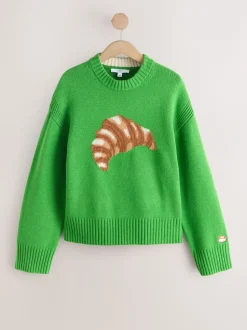 Gebreide Kleding*Next - Trui met ronde hals en lange mouwen met wol Groene Croissant Grafisch Ontwerp