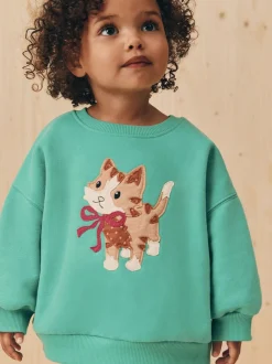 Sweaters En Hoody´S|Next Groene kat - Sweatshirt met ronde hals (3 mnd-7 jr)